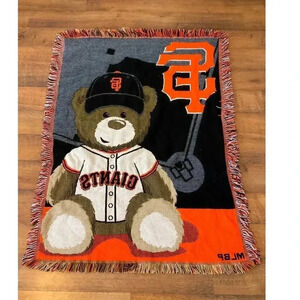 San Francisco Giants Teddy Bear Woven Tapestry Throw Blanket